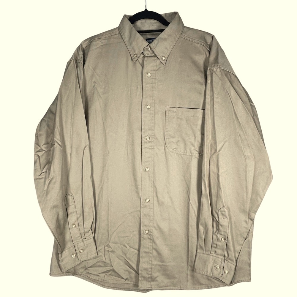 Blue Generation Mens XL Khaki Tan Long Sleeve Button Down Teflon Twill Shirt